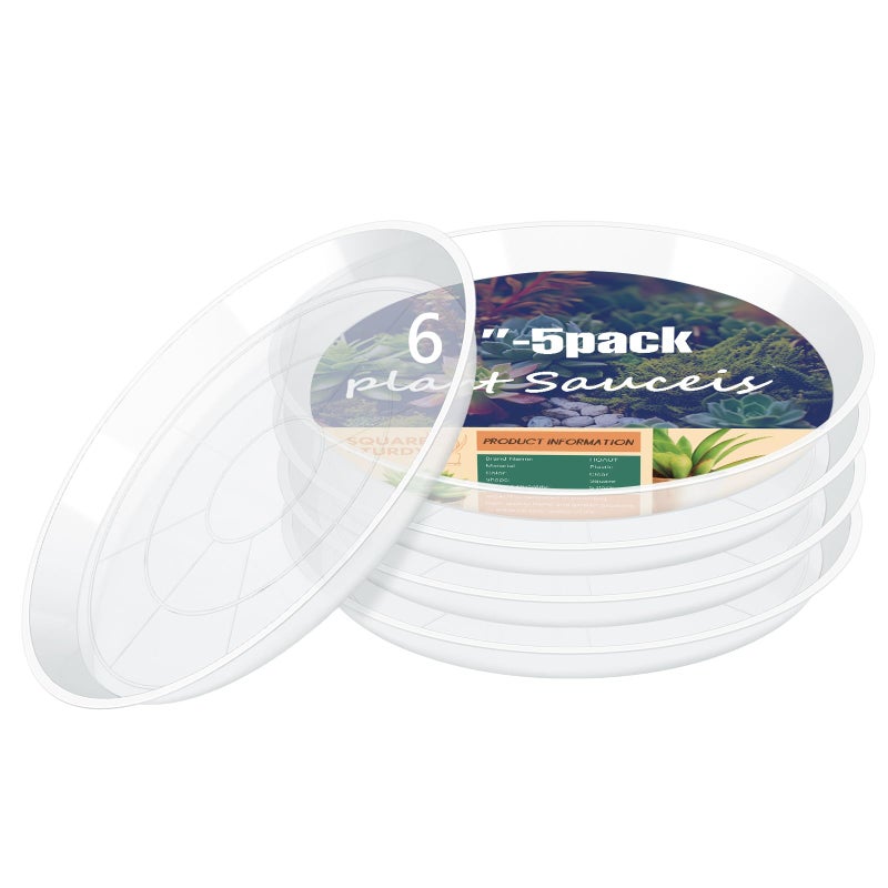 HQAUT 4 6 8 10 12 14 16 18 20 22 Inch Clear Plant Saucer  5 Pack Durable Plastic Water Catcher Trays for Flower Pots  Plant Drip Trays for Indoor Outdoor Planter(6inch) - Image 1